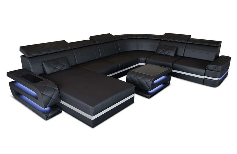 Mini Wohnlandschaft Bologna XXL U-Form in Leder