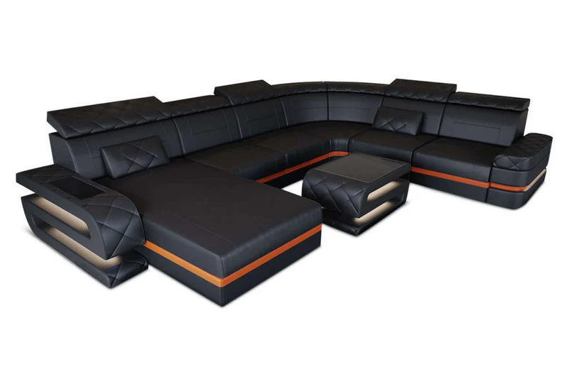 Mini Wohnlandschaft Bologna XXL U-Form in Leder