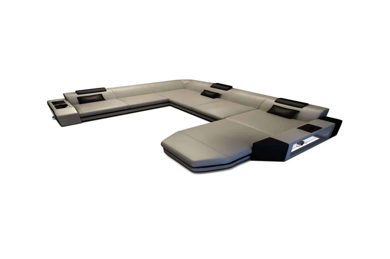 Mini XXL Wohnlandschaft Mega Prato U-Form in Leder