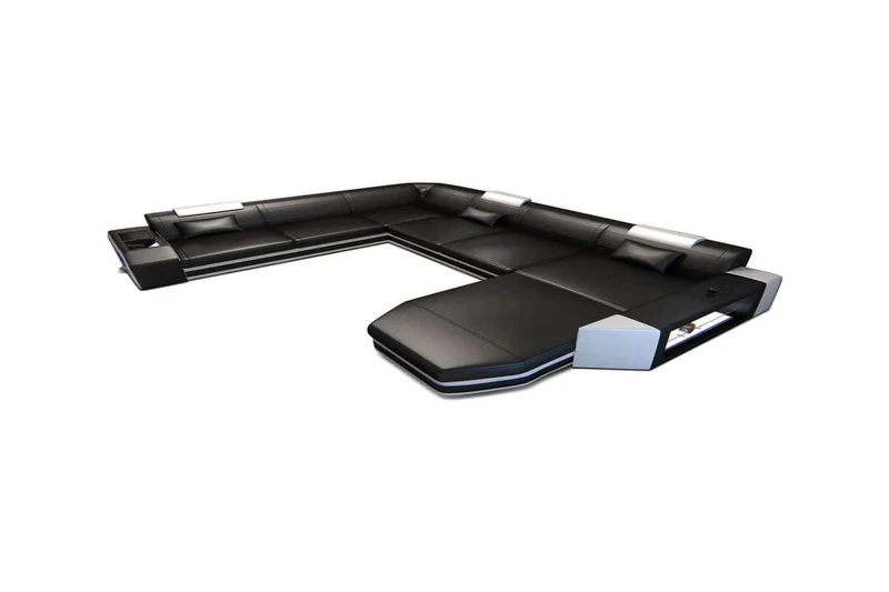 Mini XXL Wohnlandschaft Mega Prato U-Form in Leder