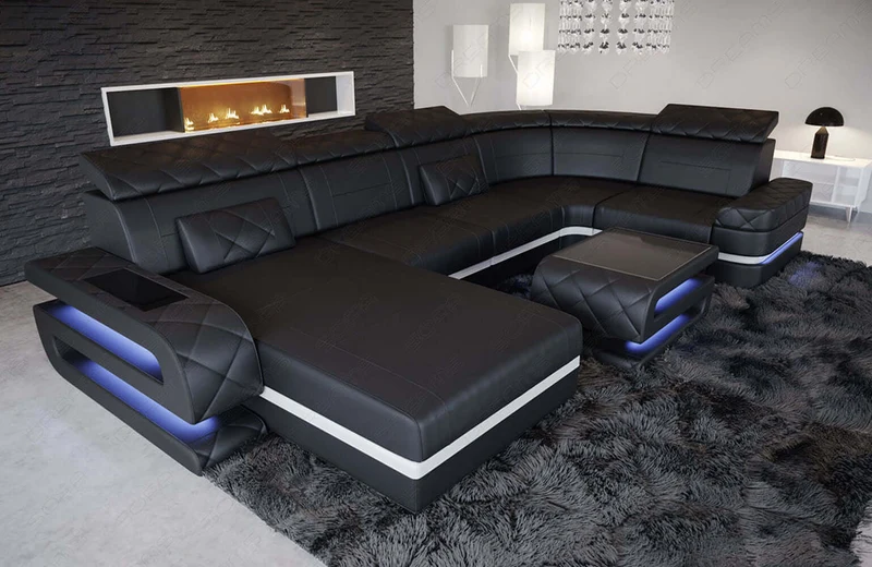 Sofa Bologna Luxurios U-Form in Leder
