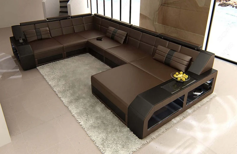 Mini XXL Wohnlandschaft Matera U-Form in Leder