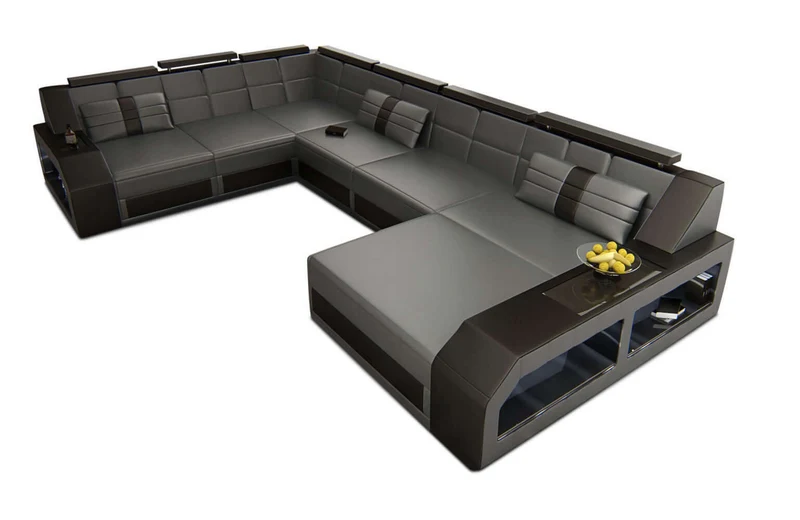 Mini XXL Wohnlandschaft Matera U-Form in Leder