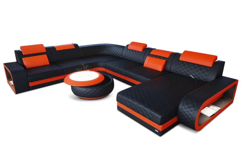 Mini XXL Wohnlandschaft Berlin U-Form aus Leder