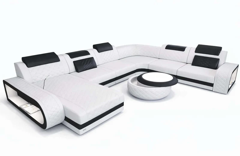 Mini XXL Wohnlandschaft Berlin U-Form aus Leder
