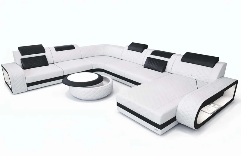 Mini XXL Wohnlandschaft Berlin U-Form aus Leder