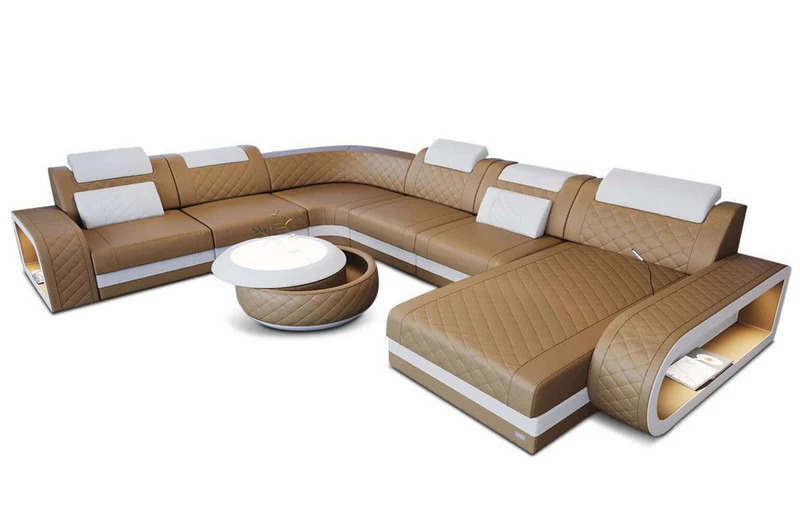 Mini XXL Wohnlandschaft Berlin U-Form aus Leder