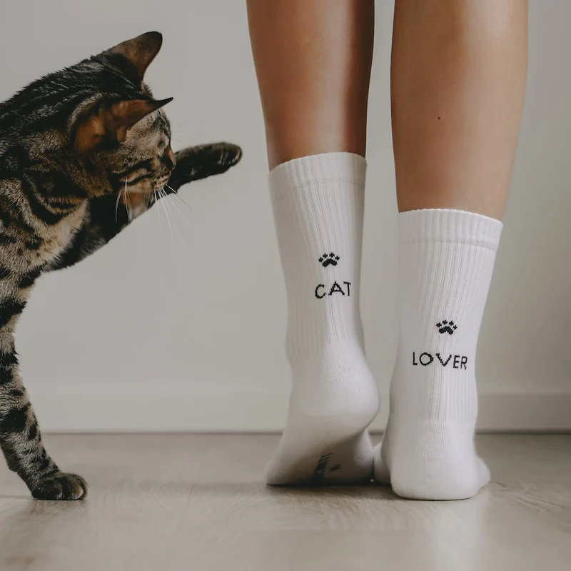 Eulenschnitt Socken Cat Lover weiß Größe 43-46