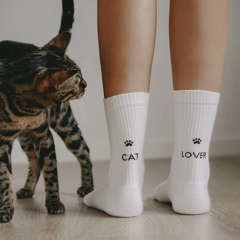 Eulenschnitt Socken Cat Lover weiß Größe 43-46