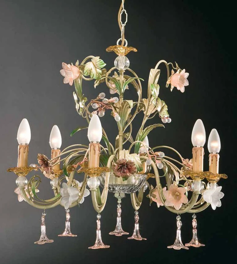 Casa Padrino Barock Kronleuchter Venezianisch Grün Gold Ø 65 x H. 60 cm 6-flammig - Handgefertigte Leuchte aus Italien - Barock Leuchten