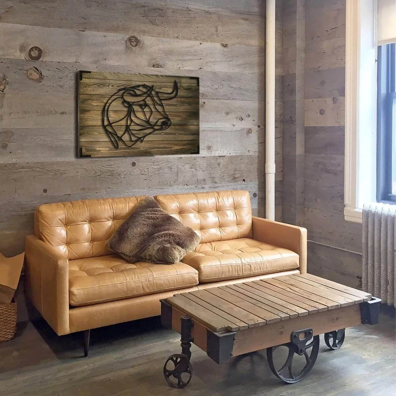 Wandbild Holz Buffel Wandkunst