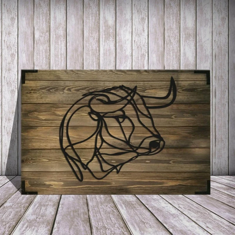 Wandbild Holz Buffel Wandkunst
