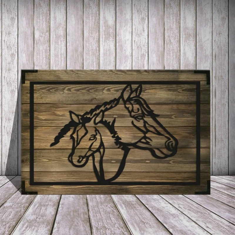 Wandbild Holz Pferde Wandkunst