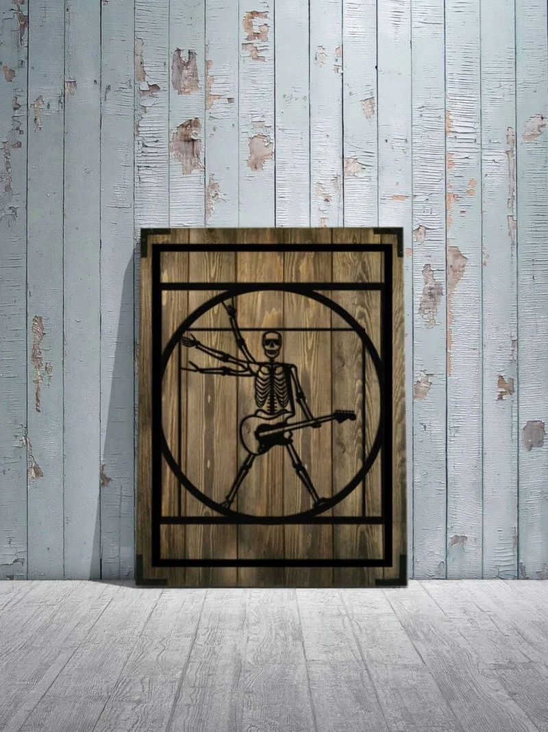 Wandbild Holz Skelett Gruselige