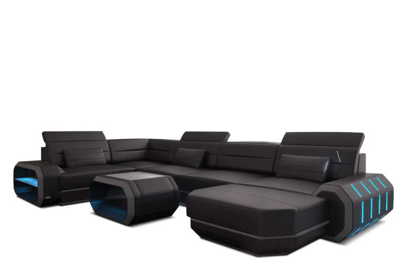 Mini Wohnlandschaft Roma XL U-Form in Leder