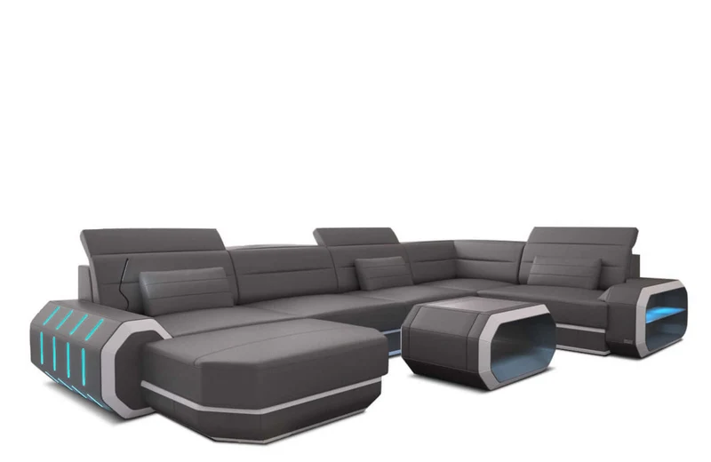 Mini Wohnlandschaft Roma XL U-Form in Leder