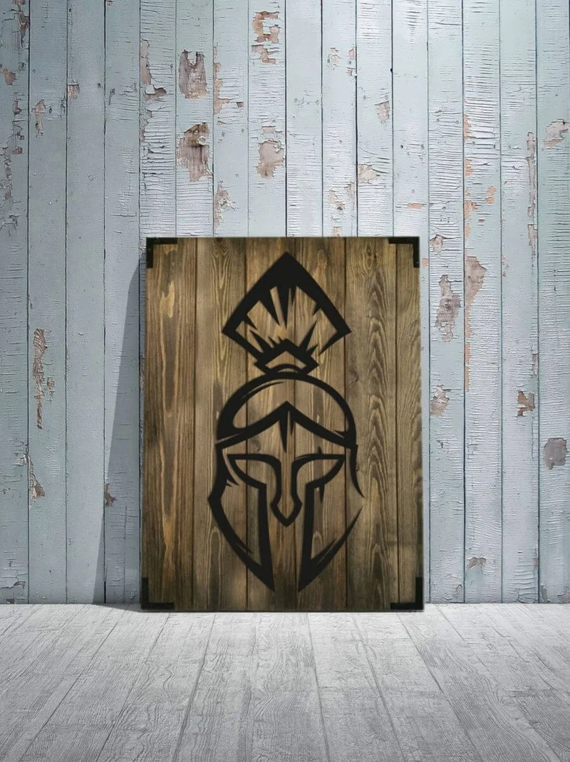 Wandbild Holz Ritterhelm Edle