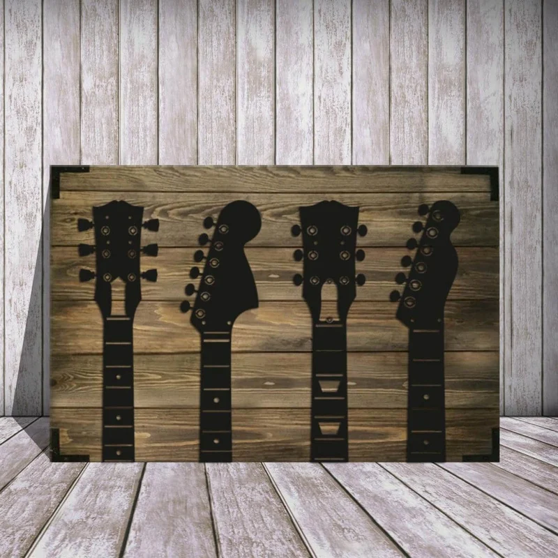 Wandbild Holz Gitarren Musikdesign