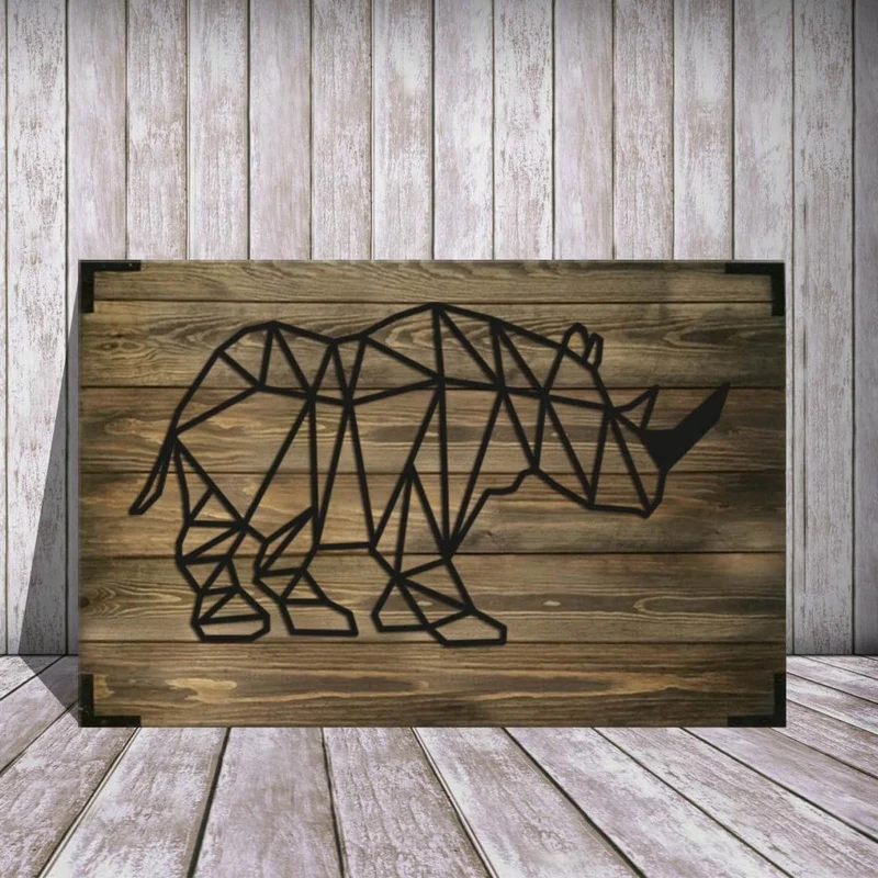 Wandbild Holz Nashorn Wilde
