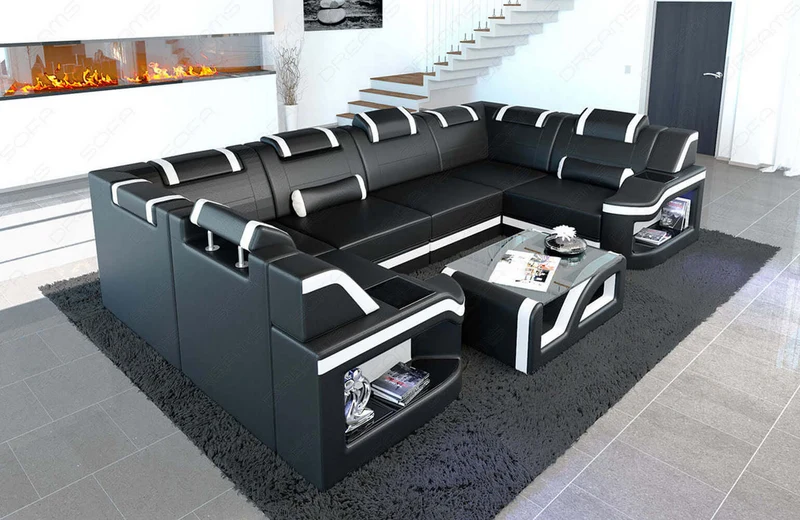Mini Wohnlandschaft Padua U-Form in Leder
