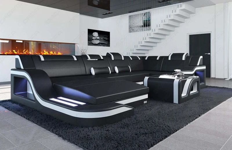 Mini Wohnlandschaft Palermo U-Form aus Leder