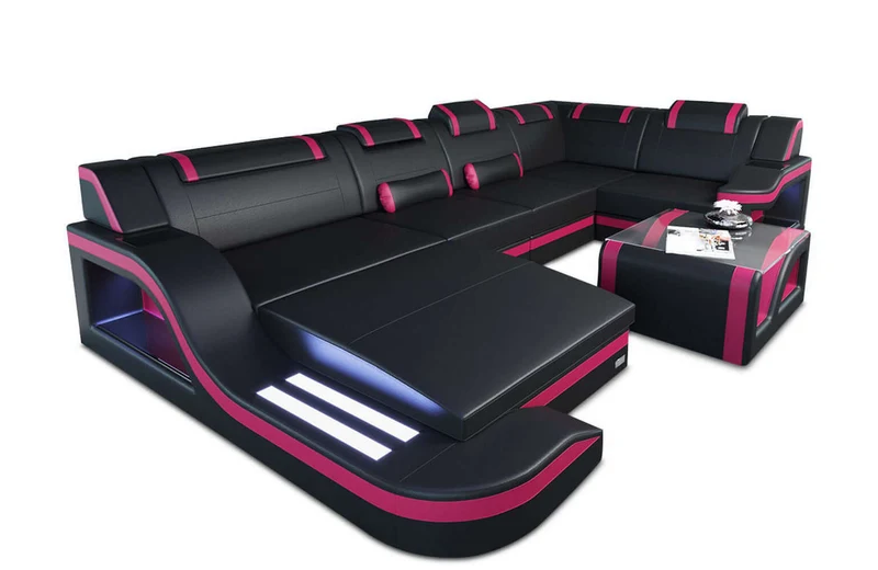 Mini Wohnlandschaft Palermo U-Form aus Leder