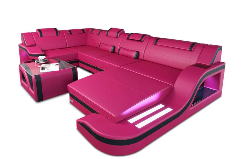 Mini Wohnlandschaft Palermo U-Form aus Leder