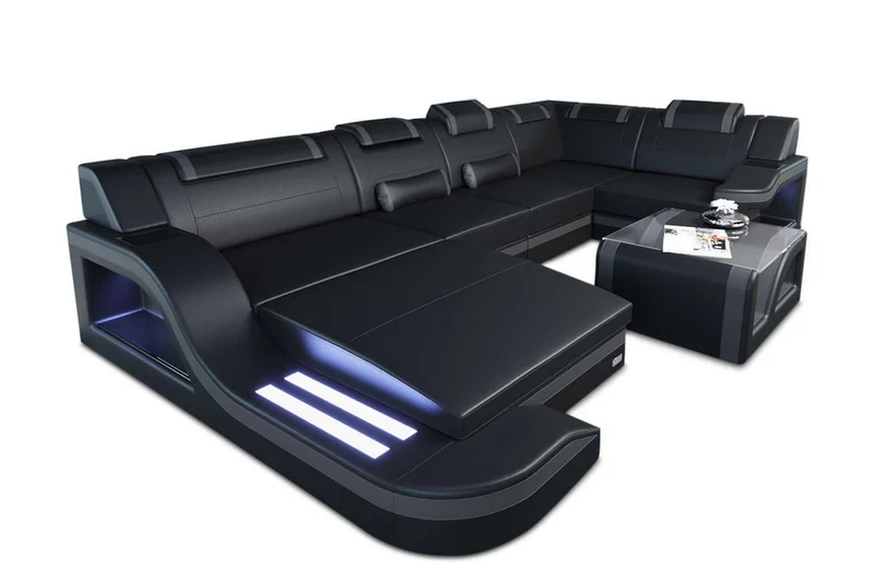 Mini Wohnlandschaft Palermo U-Form aus Leder
