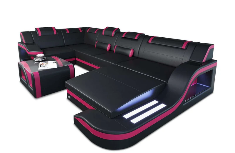 Mini Wohnlandschaft Palermo U-Form aus Leder
