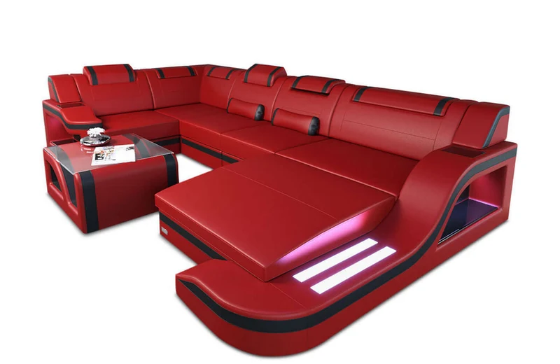 Mini Wohnlandschaft Palermo U-Form aus Leder