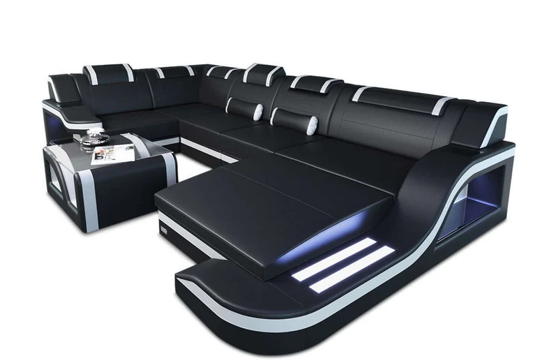 Mini Wohnlandschaft Palermo U-Form aus Leder