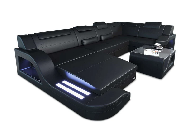 Mini Wohnlandschaft Palermo U-Form aus Leder
