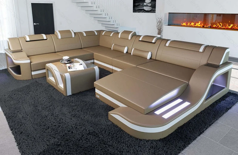 Mini XL Wohnlandschaft Palermo U-Form in Leder