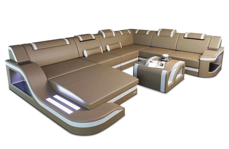 Mini XL Wohnlandschaft Palermo U-Form in Leder