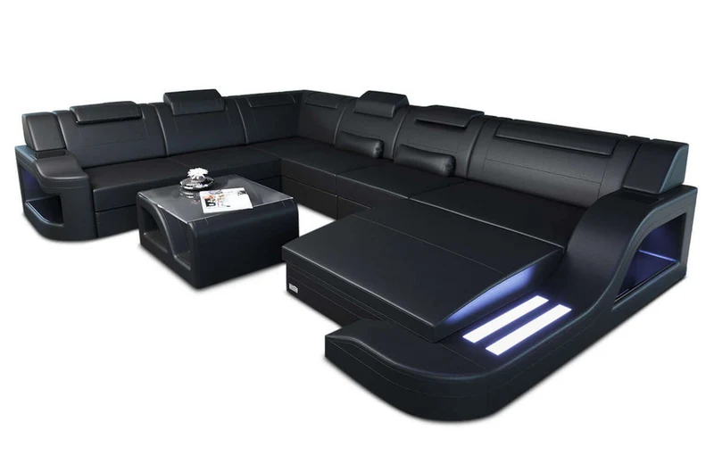 Mini XL Wohnlandschaft Palermo U-Form in Leder
