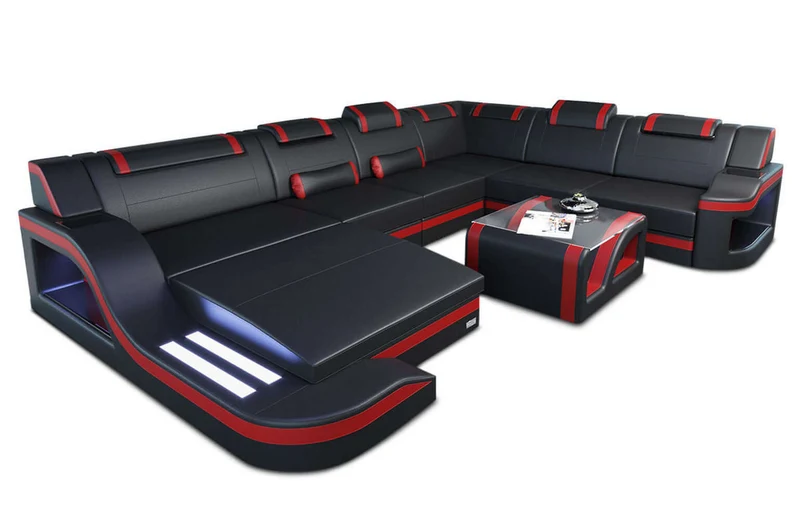 Mini XL Wohnlandschaft Palermo U-Form in Leder