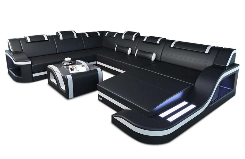 Mini XL Wohnlandschaft Palermo U-Form in Leder