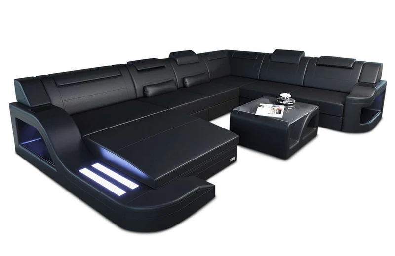 Mini XL Wohnlandschaft Palermo U-Form in Leder