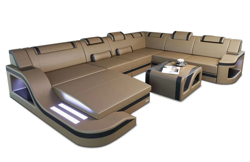Mini XL Wohnlandschaft Palermo U-Form in Leder