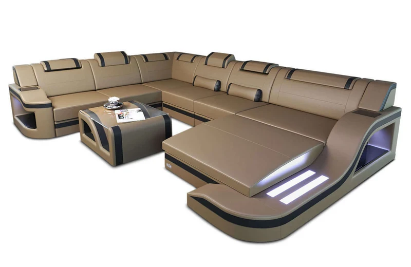Mini XL Wohnlandschaft Palermo U-Form in Leder