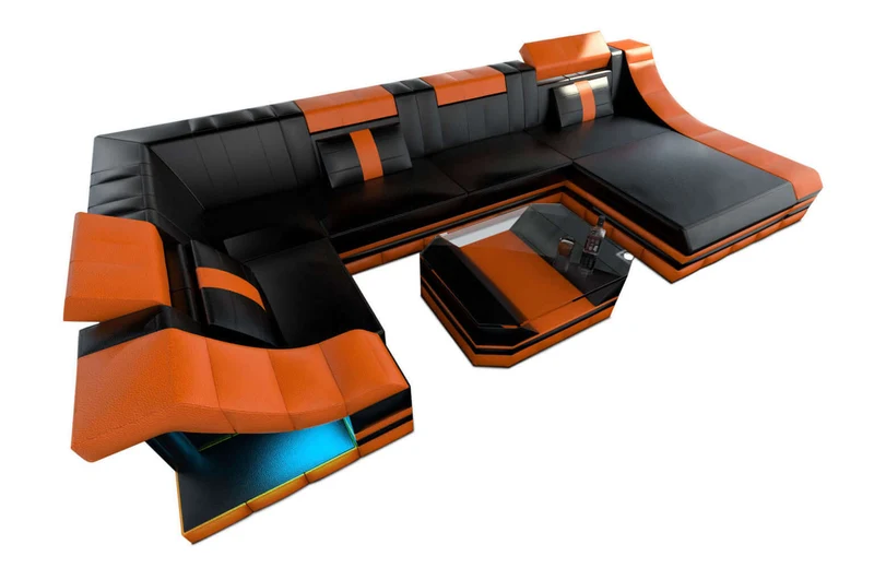 Mini Wohnlandschaft Turino U-Form in Leder