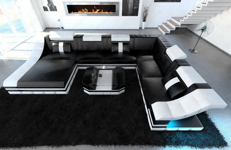 Mini XL Wohnlandschaft Turino U-Form aus Leder