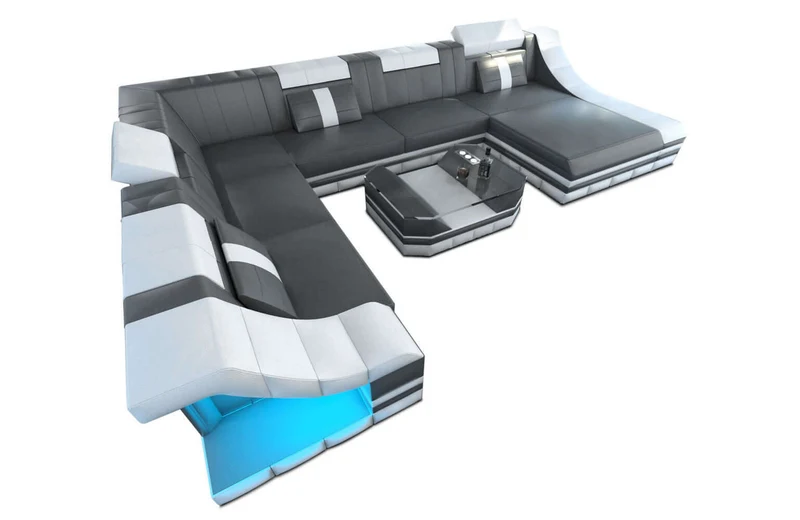 Mini XL Wohnlandschaft Turino U-Form aus Leder