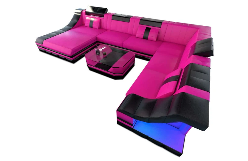 Mini XL Wohnlandschaft Turino U-Form aus Leder