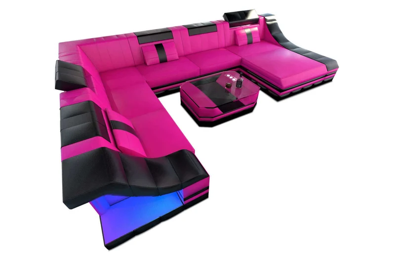 Mini XL Wohnlandschaft Turino U-Form aus Leder