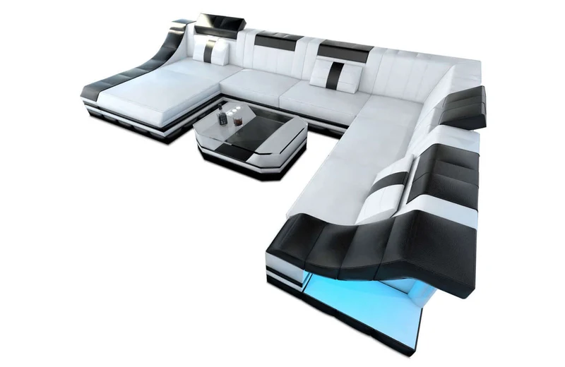 Mini XL Wohnlandschaft Turino U-Form aus Leder