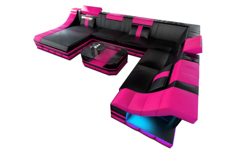 Mini XL Wohnlandschaft Turino U-Form aus Leder