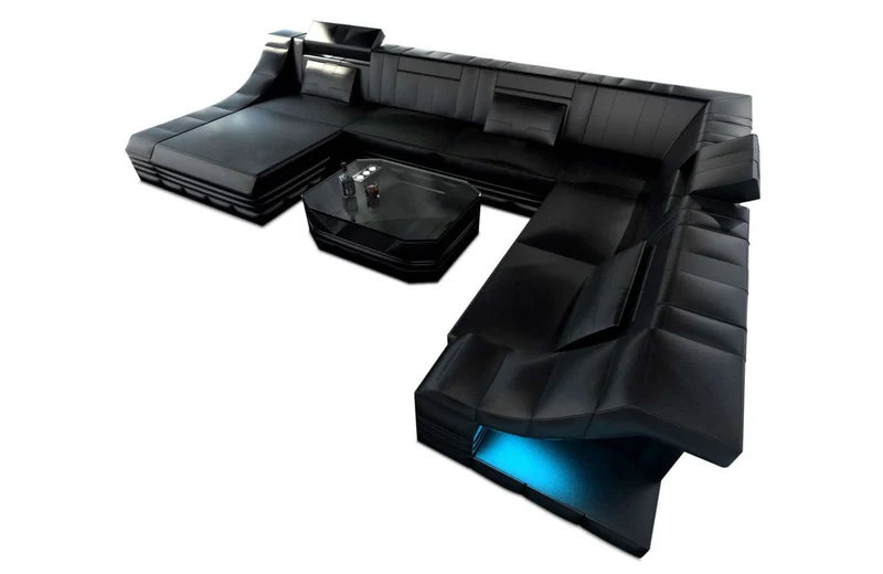 Mini XL Wohnlandschaft Turino U-Form aus Leder
