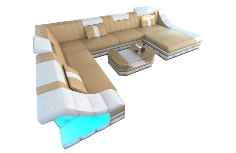 Mini XL Wohnlandschaft Turino U-Form aus Leder