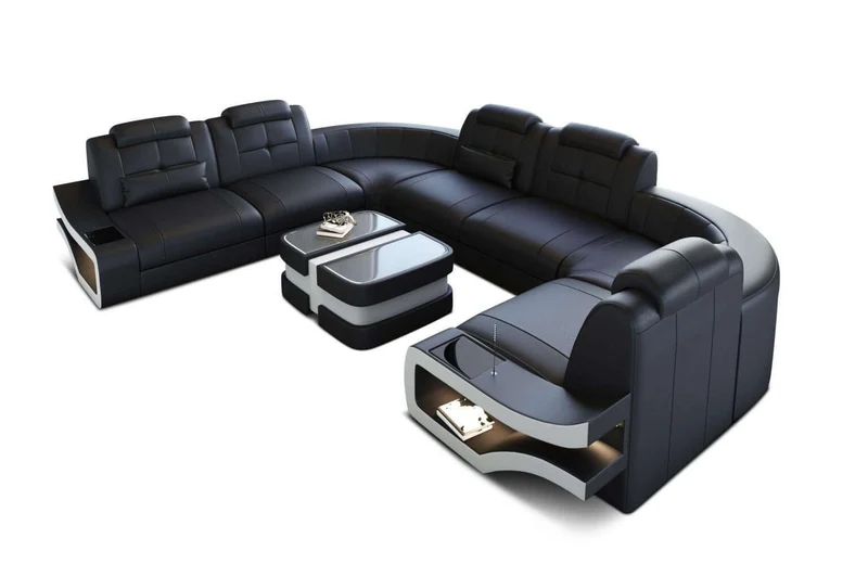 Mini Wohnlandschaft Elena U-Form aus Leder